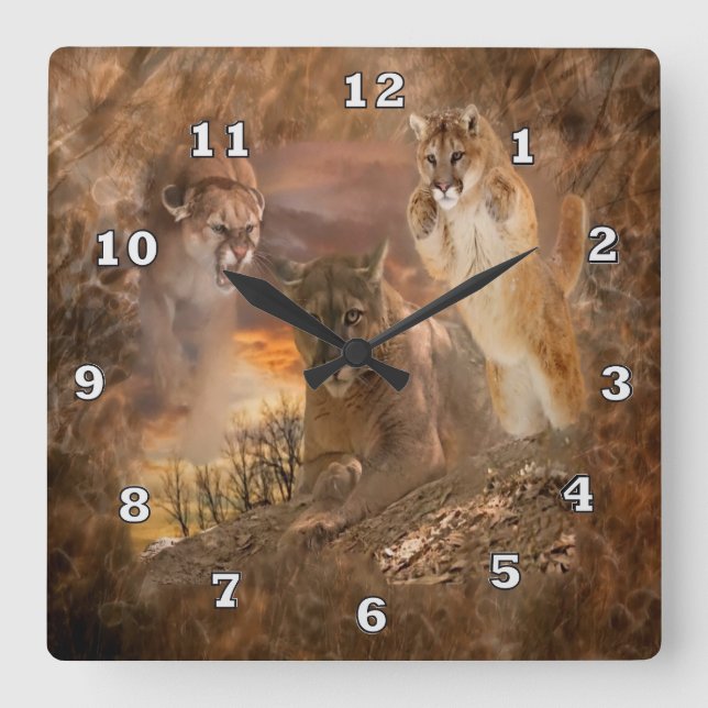 Carrée Horloge animale de collage de puma de puma (Recto)