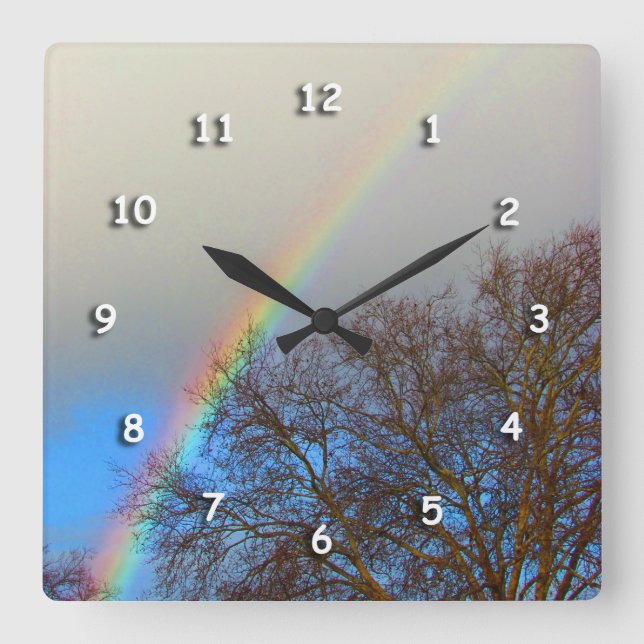 Carrée Horloge - Arc-en-ciel au-dessus d'un arbre (Recto)