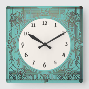 Carrée Horloge Art Déco carré à Aqua Turquoise Turquoise