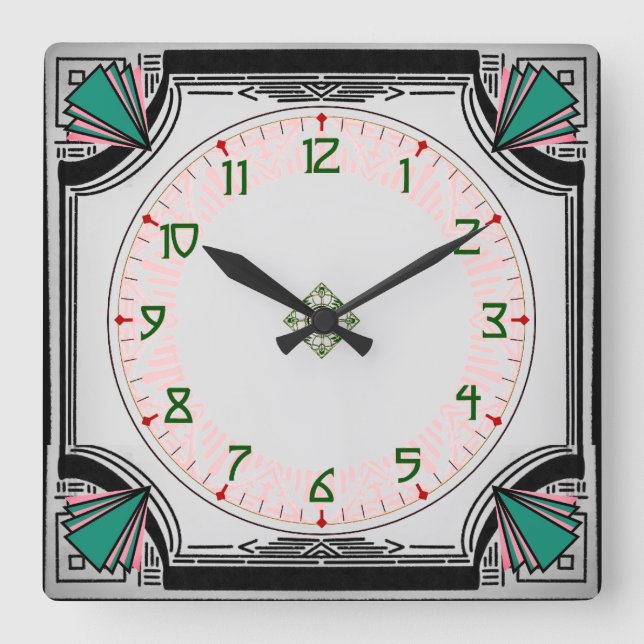 Carrée Horloge Art Déco Exquise Version Couleurs Vivides (Recto)
