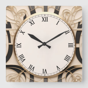 Carrée Horloge Art Nouveau Art Déco - Noir Blanc et Or