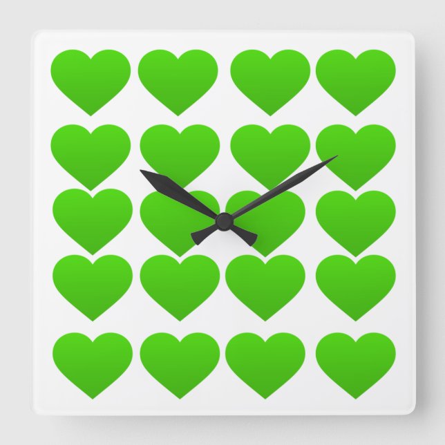 Carrée horloge aux coeurs verts (Recto)