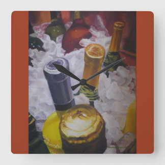 Carrée Horloge avec bouteilles de vin dans un seau