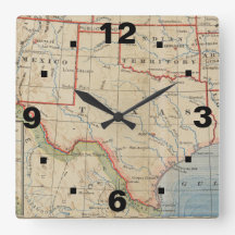 Horloge avec Texas Vintage Map 1888 Choisir un sty