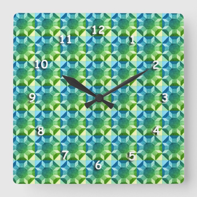 Carrée Horloge - bleu et vert Motif de courtepointe chiff (Recto)