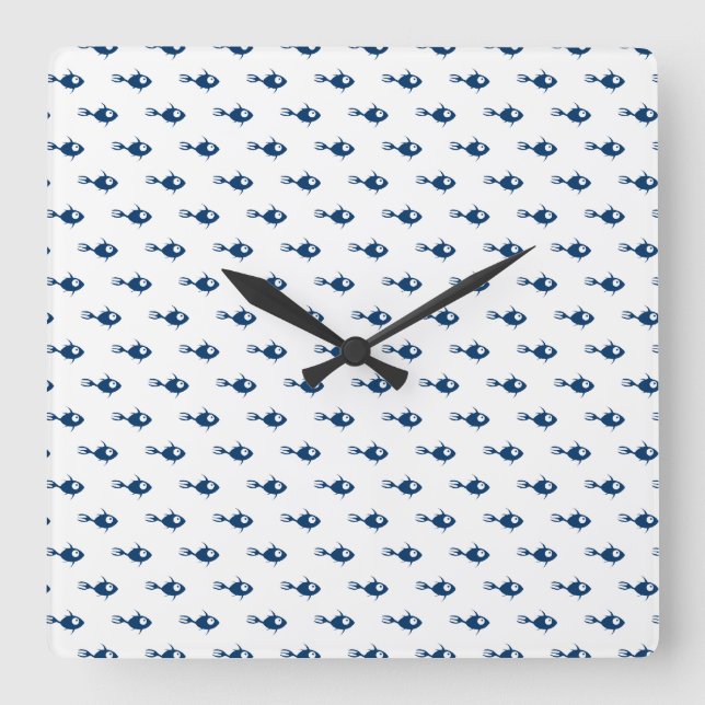 Carrée Horloge bleue du Motif de poisson (Recto)