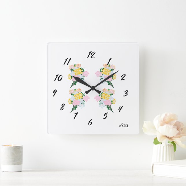 Carrée Horloge : bouquets de fleurs (Maison)