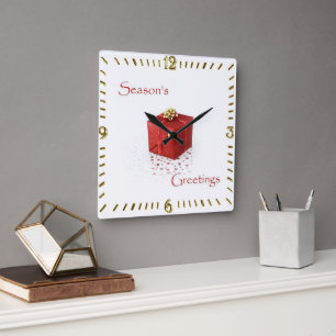 Carrée Horloge Cadeau Boîte Rouge de Vœux de Saison