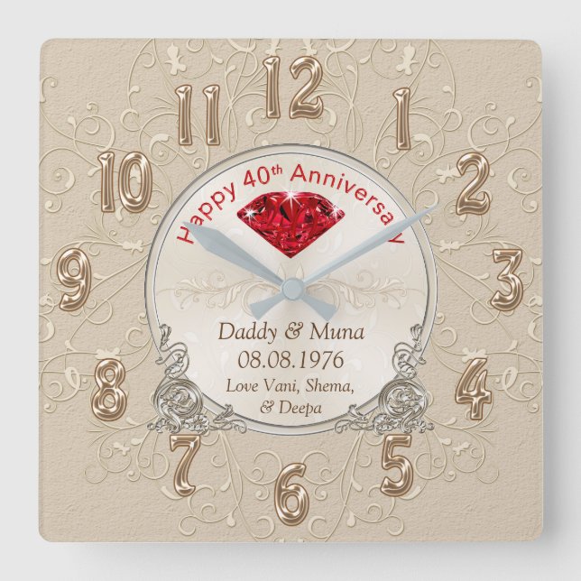 Carrée HORLOGE Cadeau du quarantième anniversaire du Mari (Recto)