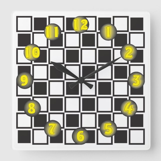 Carrée horloge cadran jaune disque noir (Recto)