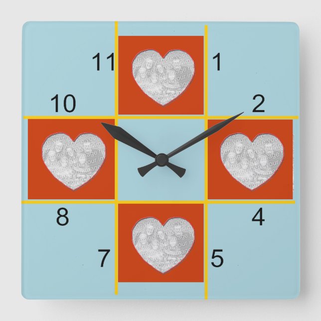 Carrée Horloge - Cadres du coeur rouge (Recto)
