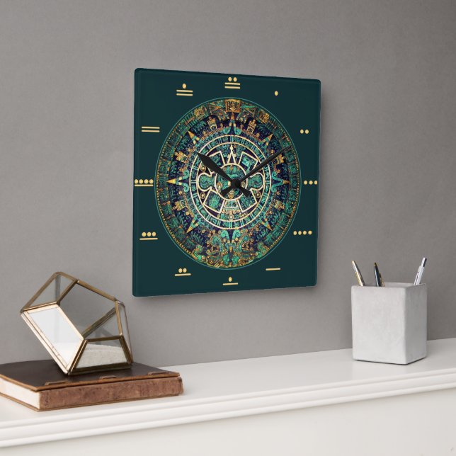 Carrée Horloge calendrier maya avec chiffres mayas (Bureau)