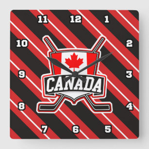 Carrée Horloge canadienne de carré de logo d'hockey