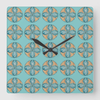 Carrée Horloge carré avec design de fleurs turquoise