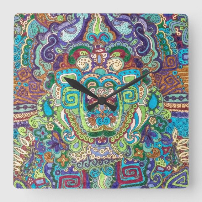 Carrée Horloge carré avec design funky dans les couleurs  (Recto)