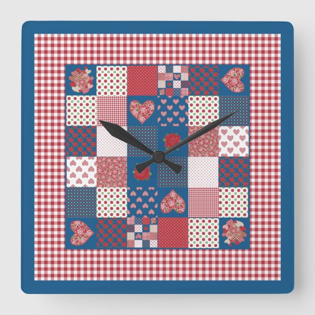Carrée Horloge Carré Chic, Faux-Patchwork, En vichy (Recto)