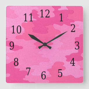 Carrée Horloge Carré de Camouflage rose vif