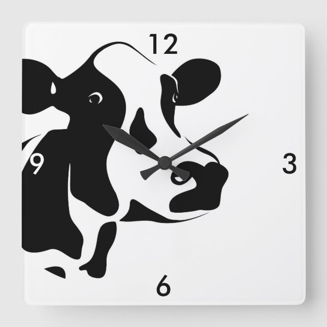 Carrée Horloge carré de vache noire et blanche (Recto)