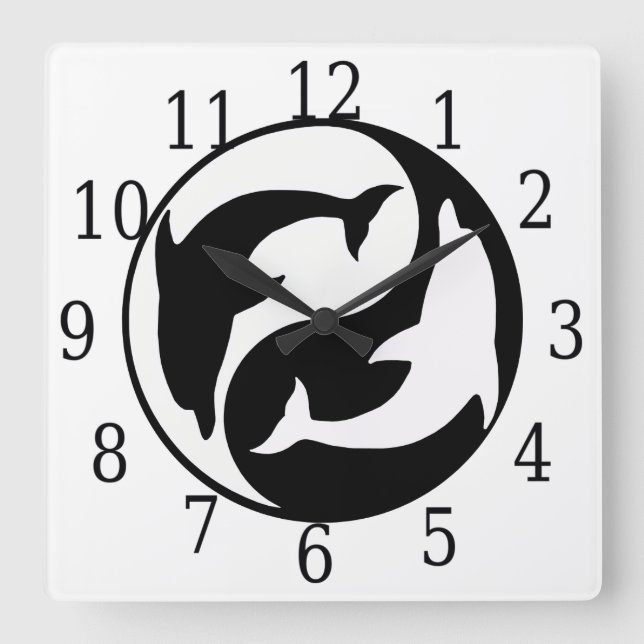 Carrée Horloge Carré des dauphins Yin Yang (Recto)