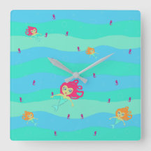 Horloge carré des sirènes et des hippocampes