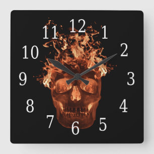 Carrée Horloge Carré du crâne flamboyant orange