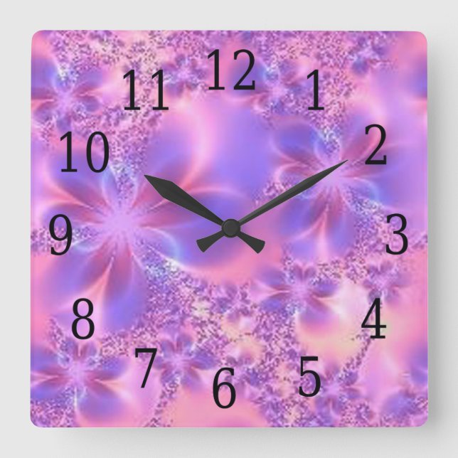 Carrée Horloge Carré fleur fractale (Recto)