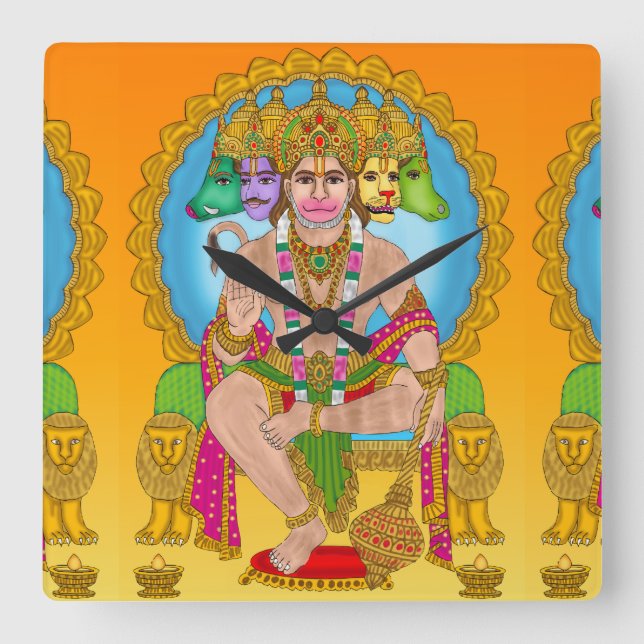 Carrée Horloge Carré Hanuman Ji | Hindu Lord Hanuman Spir (Recto)