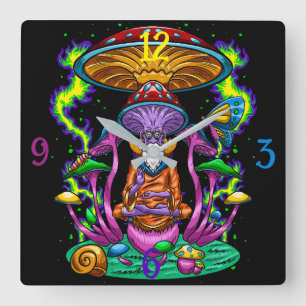 Carrée Horloge Carré psychédélique hippie champignon