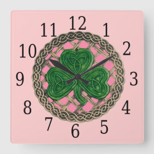 Carrée Horloge Carré Shamrock Rose Et Noeuds Celtiques