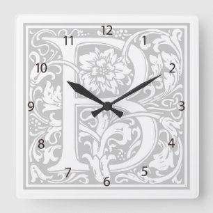 Carrée Horloge Carré William Morris Alphabet "B"