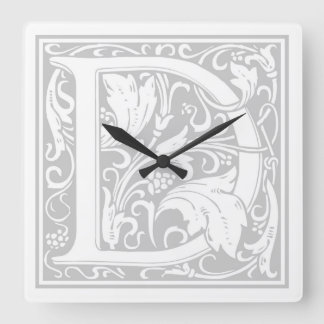 Carrée Horloge Carré William Morris Alphabet "D"