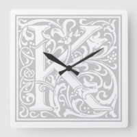 Horloge Carré William Morris Alphabet "K"