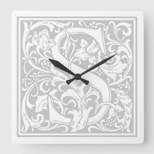 Carrée Horloge Carré William Morris Alphabet "S"