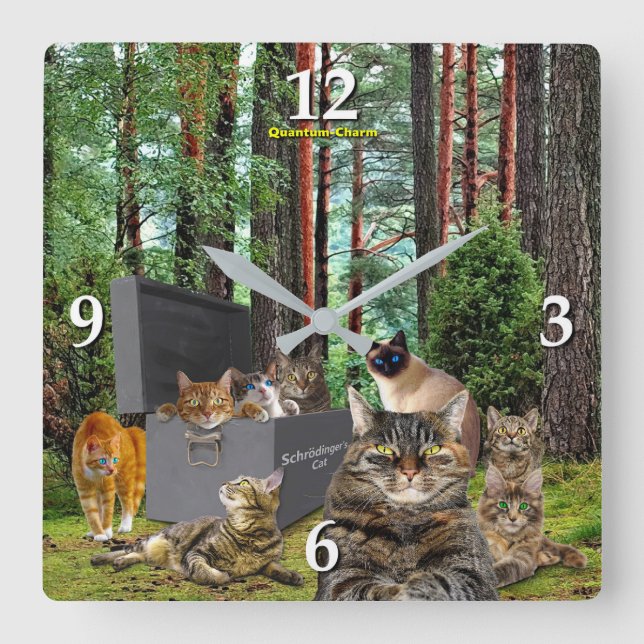 Carrée Horloge Chat de Schrodinger (Recto)