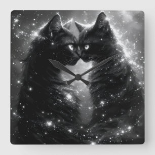 Carrée Horloge Chat Fantaisiste Noir