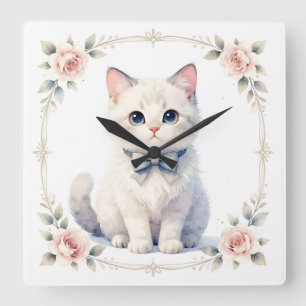 Carrée horloge chat mignon