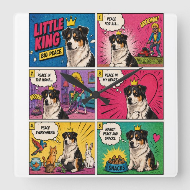 Carrée Horloge Chien de la BD Paix et Snacks (Recto)