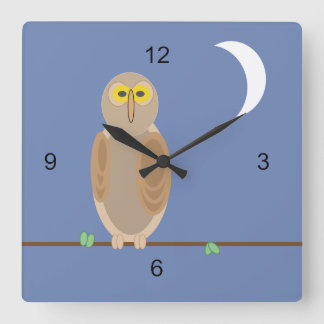 Carrée Horloge - Chouette et lune
