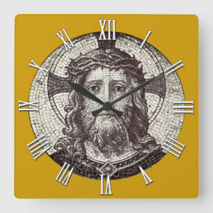Carrée Horloge chrétienne vintage avec la mosaïque Jésus-