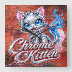 Carrée Horloge Chrome Kitten Outback Purrer