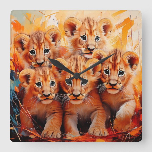 Carrée Horloge - Cinq Lionceaux Artwork (Recto)