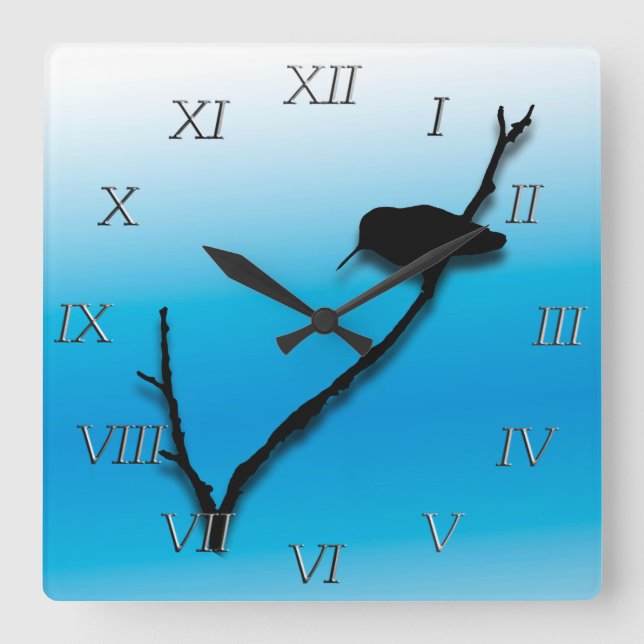 Carrée Horloge - Colibris à la branche (Recto)