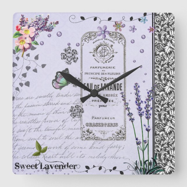 Carrée Horloge Collage Lavande vintage (Recto)