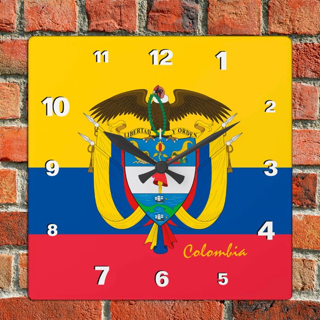 Carrée Horloge colombienne, maison patriotique, Drapeau c (Créateur téléchargé)