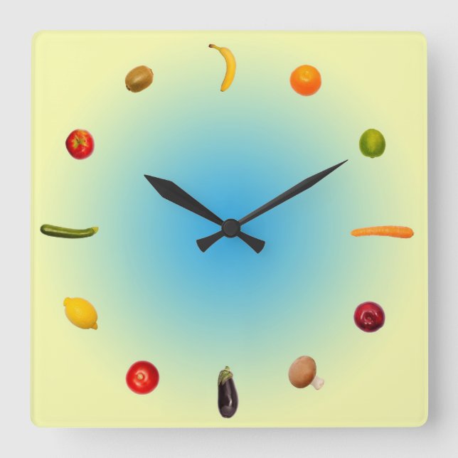 Carrée Horloge colorée avec légumes et fruits (Recto)