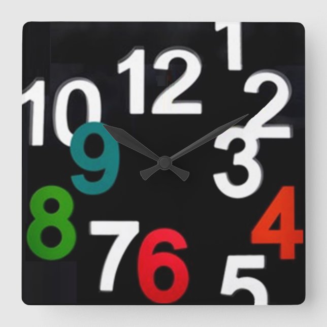 Carrée Horloge colorée créative des nombres 3D (Recto)