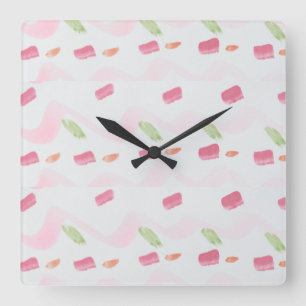 Carrée Horloge couleur rose