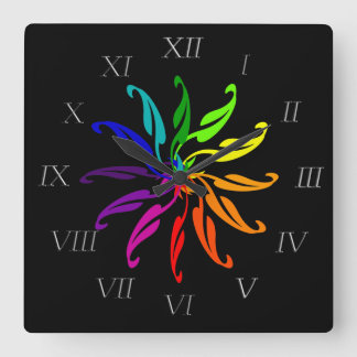 Carrée Horloge - Couleur Roue feuilles avec chiffres roma