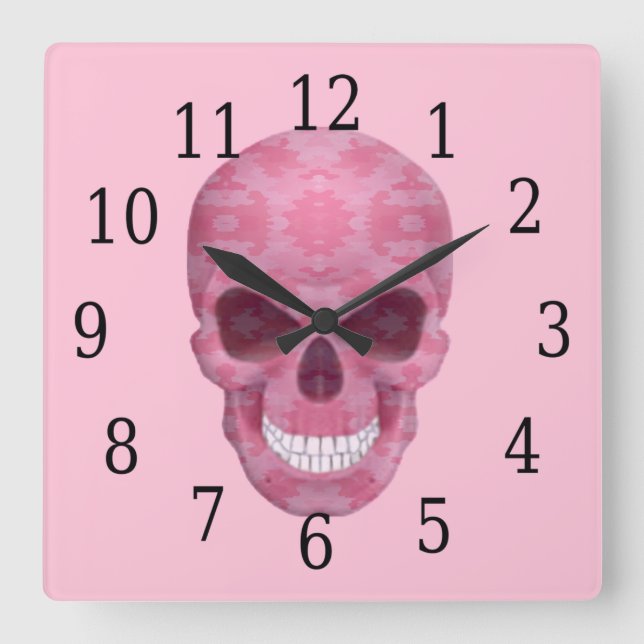 Carrée Horloge crânienne du camouflage rose (Recto)