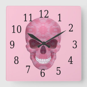 Carrée Horloge crânienne du camouflage rose